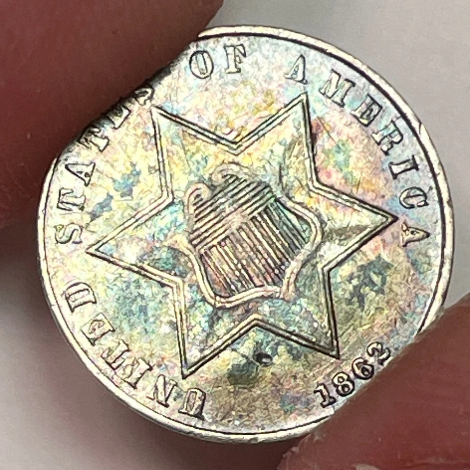 1862/1 Over 1 Three Cent Silver Trime Almost Uncirculated AU Coin #29818 - Image 3 of 4