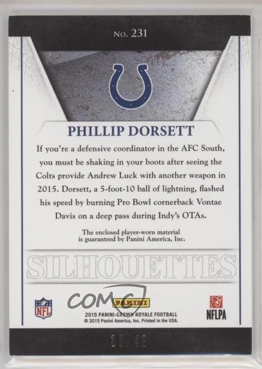 2015 Panini Crown Royale Silhouettes Gold /49 Phillip Dorsett #231 Rookie RC - Image 2 of 2