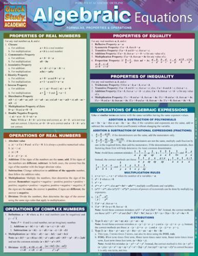 Algebraic Equations : QuickStudy Laminated Reference Guide (QuickStudy ...