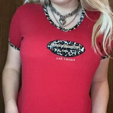 HARLEY DAVIDSON  LADIES Red and Cheetah Print Ladies Top SHIRT S/S [NEW]