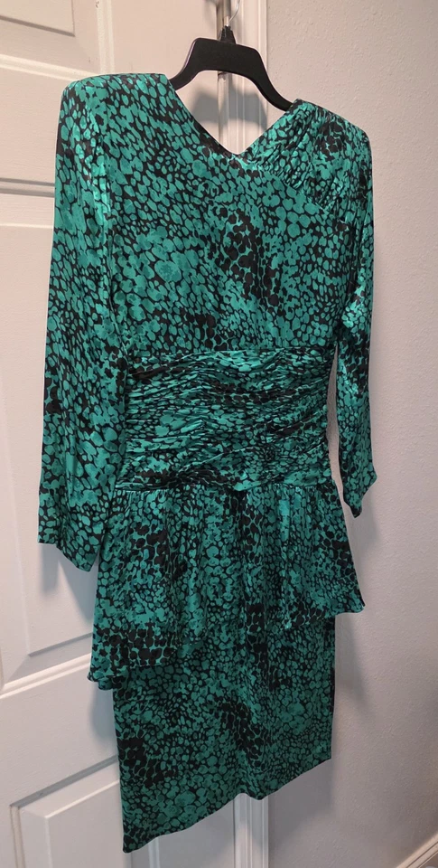 Vestido Formal Vintage Yvonne LaFleur Verde y Negro 100% Seda Talla 8 Foto 3 de 4