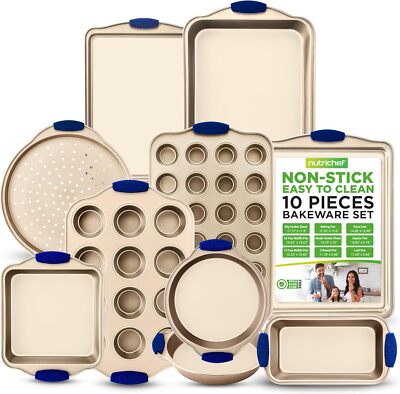 10-Piece Nonstick Bakeware Set - Premium Carbon Steel Baking Trays w/Heatsafe