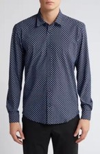 BOSS Hugo Boss Roan Slim Fit Geo Stretch Nylon Button-Up Shirt