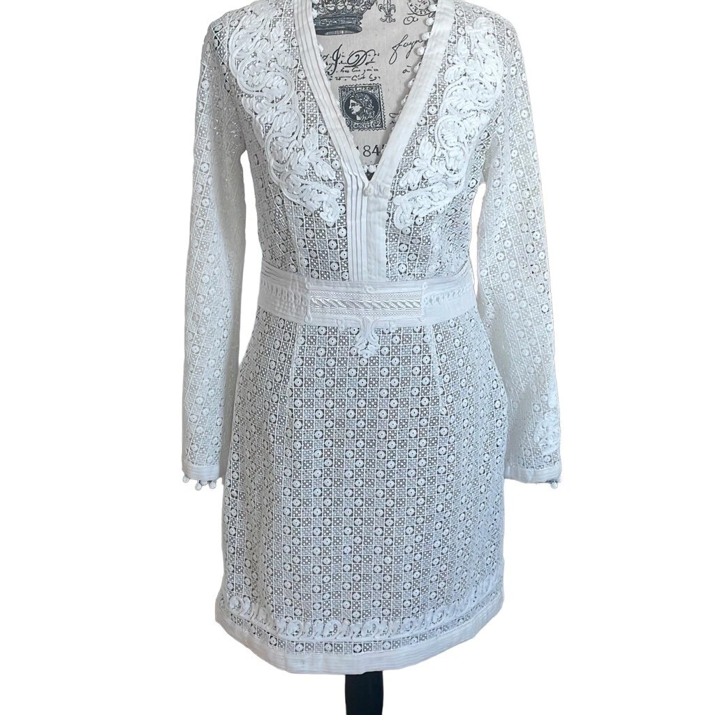 The Kooples Guipure Embroidery Ivory Lace Dress Small S New resende.rj
