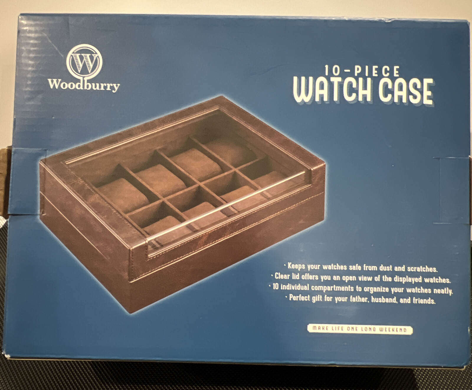 Woodbury 10 Piece Watch Case Brown Leather Luxury Look Great Gift