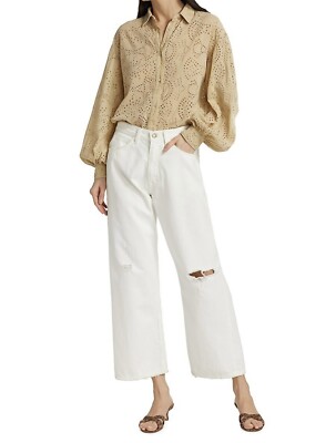 Nili Lotan Violette Hi-Rise Wide-Leg Jeans - Cream Wash Size 30 NWT