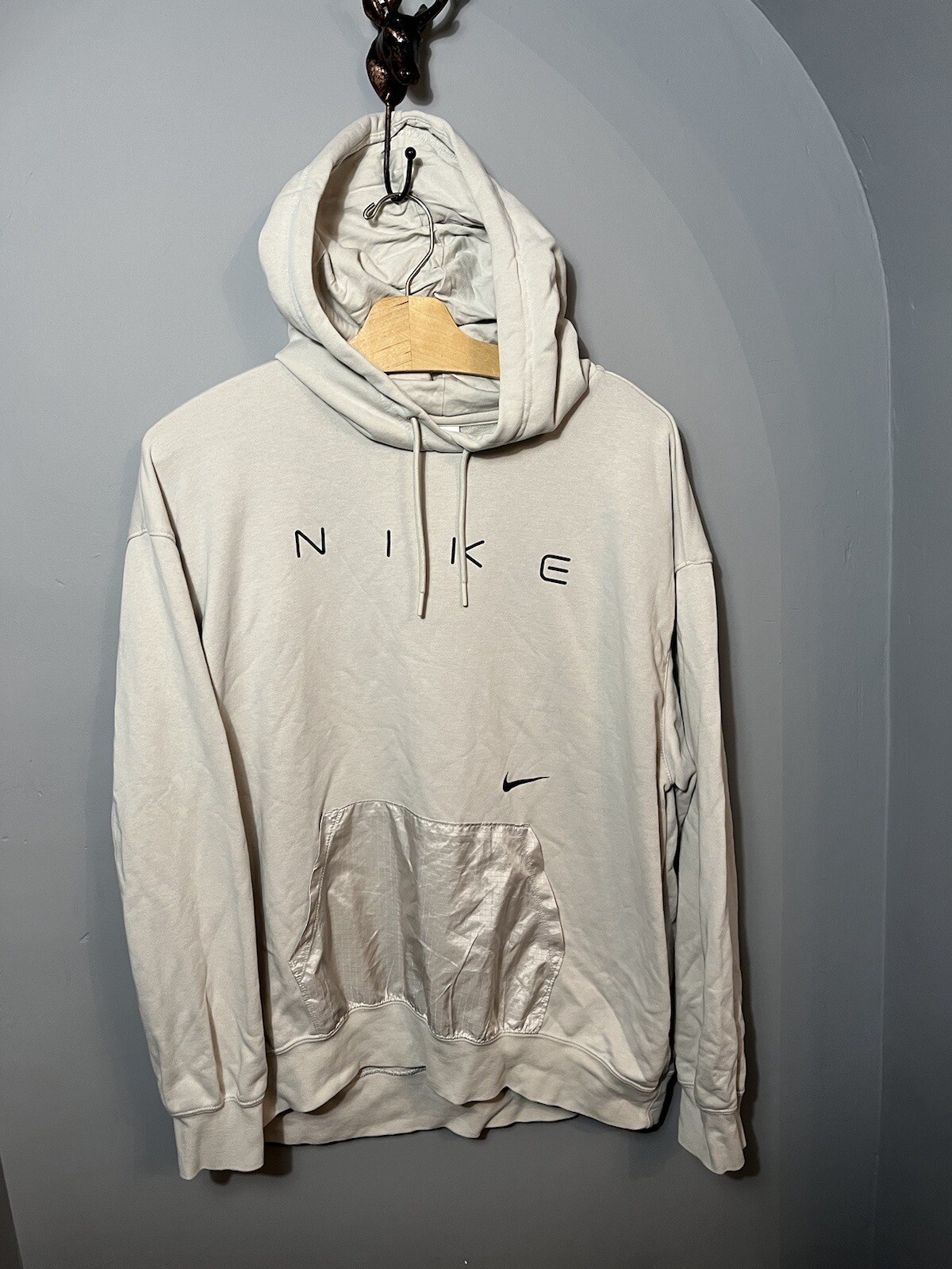 OFF WHITE X NIKE Nike Air Max Pullover Felpa con Cappuccio Off Bianco Grigio Morbido Foderato in Pile Taglia Media