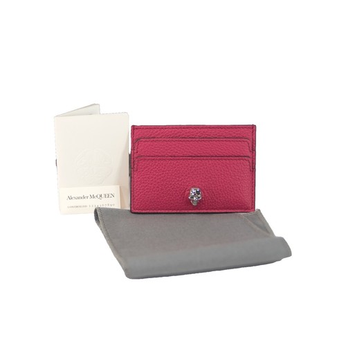 ALEXANDER McQUEEN Skull Wallet On Chain in Croc-Embossed Pink