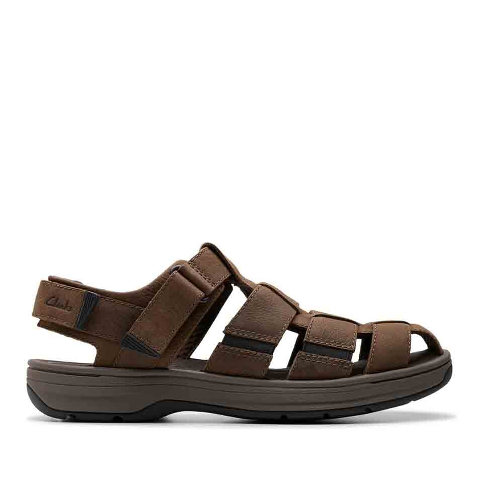 Clarks Men\'s Dark Brown Leather Sandals Mens Torford Cross Brown Leather Flat Slide Sandals | Clarks main image 4