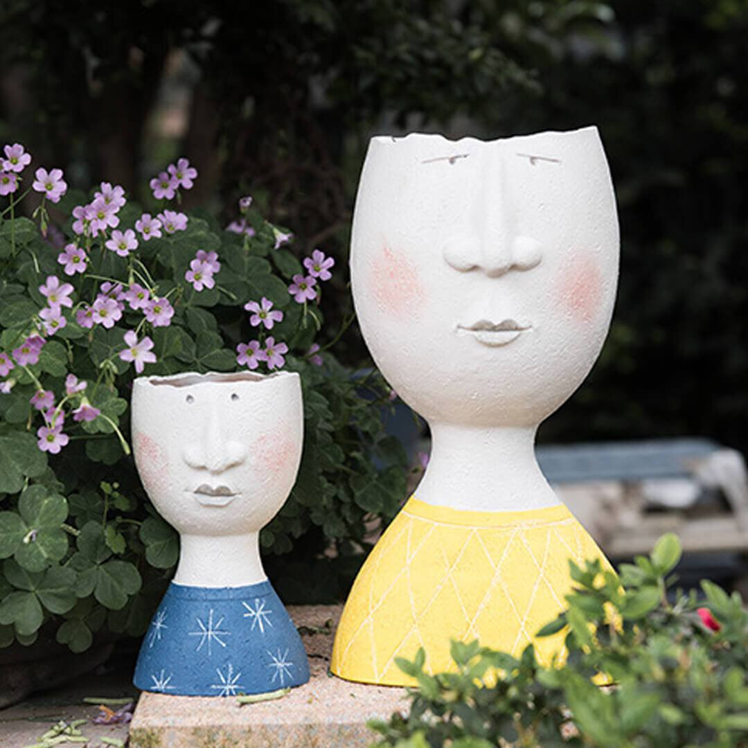 Set of 2 Sculpture Plant Pot Artistic Flower Pot Decorative Face Vase Resin  VTG. | eBay