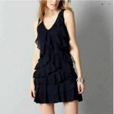 Ann Taylor LOFT Black Sleeveless Tiered Ruffle Dress Size Small *Flaws*