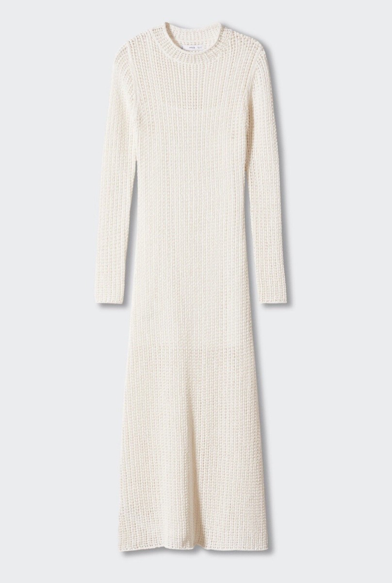 mango long openwork knitted dress NWT Knit sweater Ivory Prom Dresses