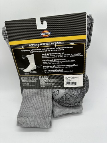 NEW 6 PAIR PACK GENUINE MENS DICKIES DRI TECH PERFORMANCE WORK CREW GREY 6-12 - Picture 2 of 5
