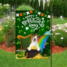 Jack Russell Terrier Dog Happy St Patrick's Day Flag, Irish Lucky Dog Flag