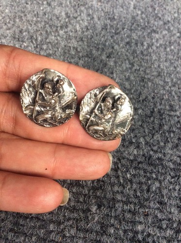 Vtg Fenwick & Sailors sterling Silver 925 St.Christopher Protect cufflinks