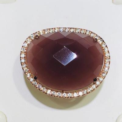 Oro Rosa Plata Ley Blanca Zafiro Facetado Resign Domo Halo Anillo con Piedra Sz6