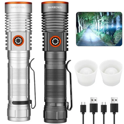 GARBERIEL 2x Super Bright 500000LM LED Rechageable Flashlight Tactical Magnetic Work Light