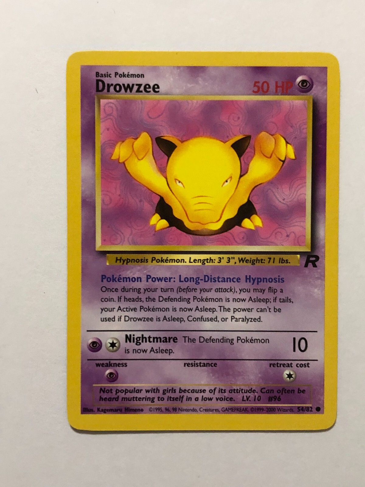 Pokemon Card Team Rocket Drowzee 54/82 Near Mint