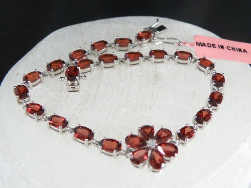 New Sterling Silver 925 Natural Garnet Tennis Line Bracelet 8" - Picture 3 of 16
