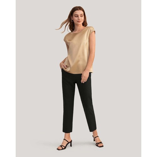 LilySilk Silk Basic Cap Sleeves Silk Bronze Tee Elegant Casual Party L NWT $89 - Picture 3 of 10