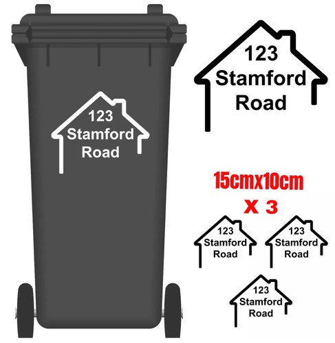 3 x Wheelie Bin House Road Numbers Stickers Street Name Wheely Dustbin Sticker - Picture 9 of 11