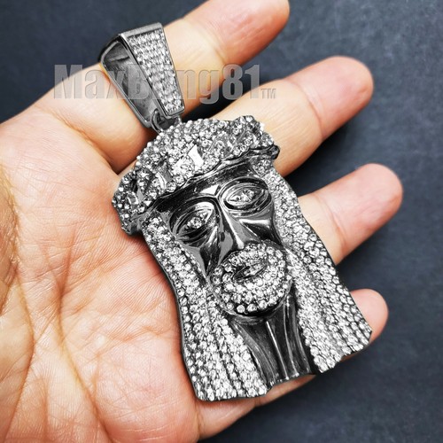 HIP HOP SCHMUCK EISGOLD VERSILBERT BLING GROSSER JESUSKOPF CHARM ANHÄNGER - Bild 7 von 8