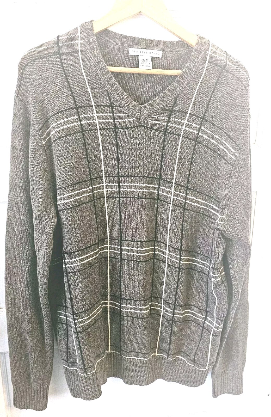 Geoffrey Beene, Mens Vintage Geoffrey Beene Striped V Neck XL Cotton Brown Pullover Sweater...