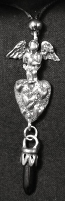 Pendentif Ange De L'Amour - Cristal Noir, étain Sans Plomb, Style Céleste
