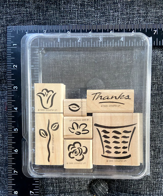Stampin Up Stamp Lot of 6 Flowers Thanks Tulip Rose Daisy Stem Leaf 1999 NEW VTG