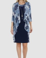 R  M Richards Women Blue Flyaway 2-Piece Jacket  Necklace Dress Sz 6