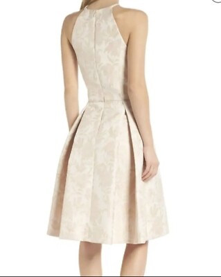 NEW Gal Meets Glam Halter Dress Pink Jacquard Damask Fit Flare 12 Blogger Fave