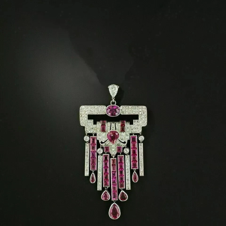 14K White Gold Plated 18"In 3CT Oval Cut Lab Created Red Ruby Women Gift Pendant - Image 3 of 4