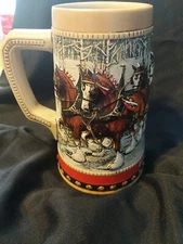 1988 Budweiser Beer Holiday Clydesdales Stein Mug Vintage Collectible Gift