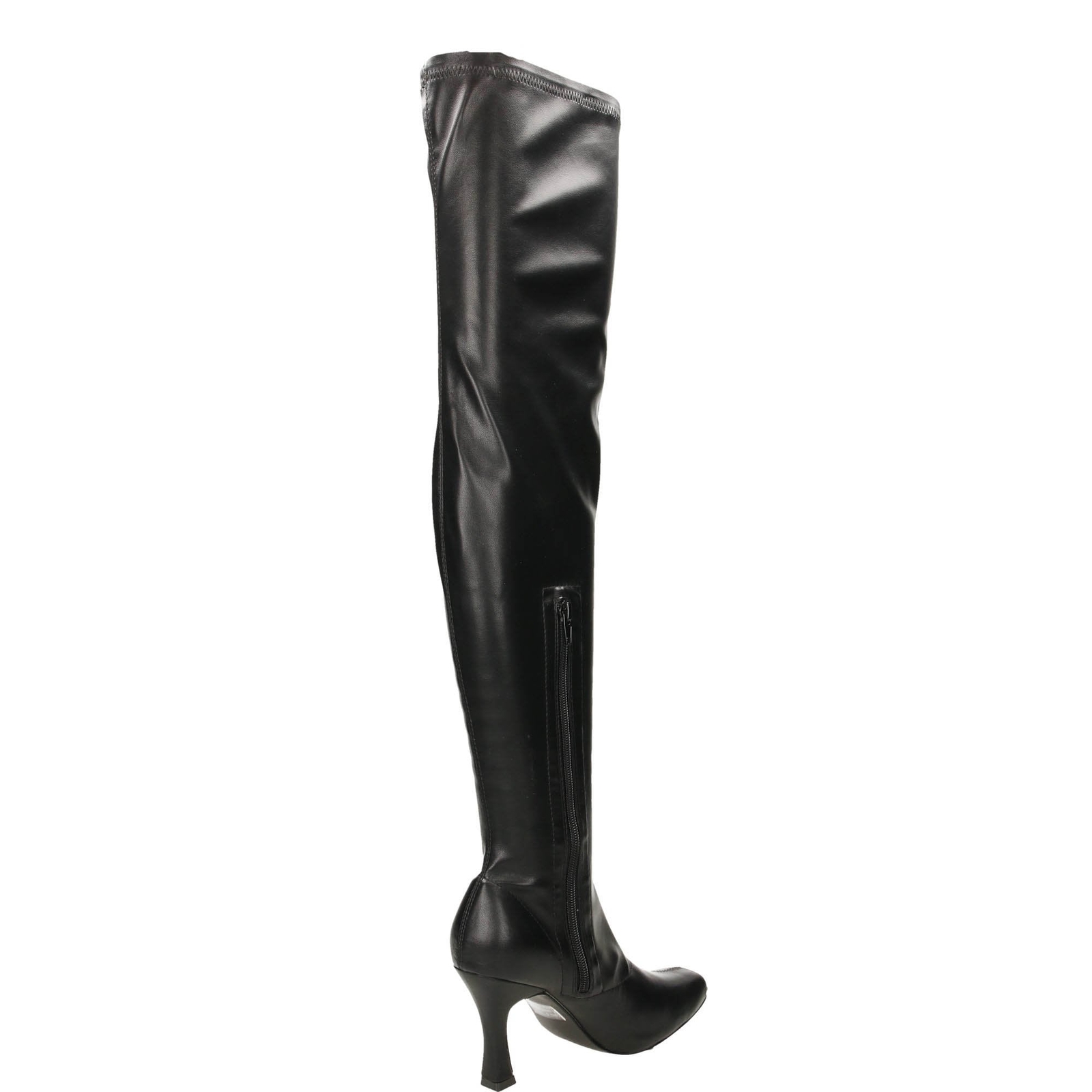 Black Over Knee Boots Thigh High Heel Stretchy Faux Leather Fetish Square Toe image 2