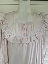 Vintage BARBIZON Ladies Pink Long Nightgown LS Size Small w/ Lace  Ruffles