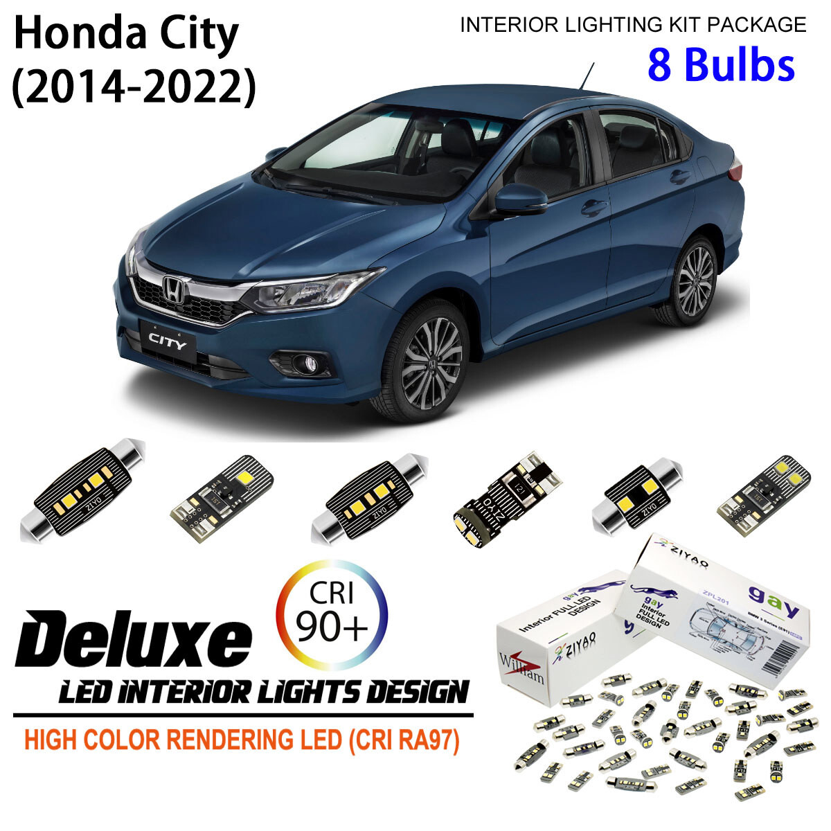 LED Interior Light Kit for Honda City 2014-2022 LED Dome Light 
