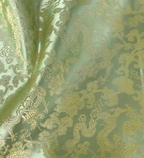 Sage Green Gold Dragon Brocade Fabric 45” Width Sold By The Yard