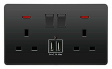 Double Gang Wall Socket 13A With 2 USB Charger Ports Plug Switched Socket