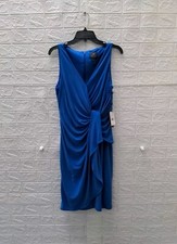 New Adrianna Papell Short V Neck Draped Dress Ocean Blue Sz 8