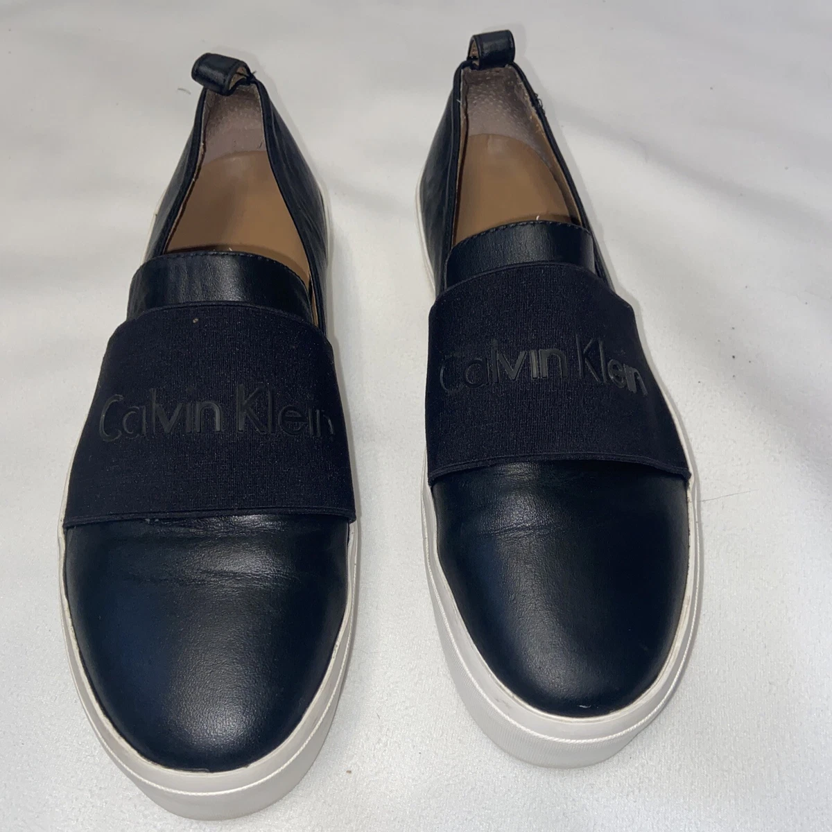 Drikke sig fuld Overskæg Tæller insekter Calvin Klein Jacinta Womens Loafer Flats Shoes Black White Slip On Casual  7.5 | eBay