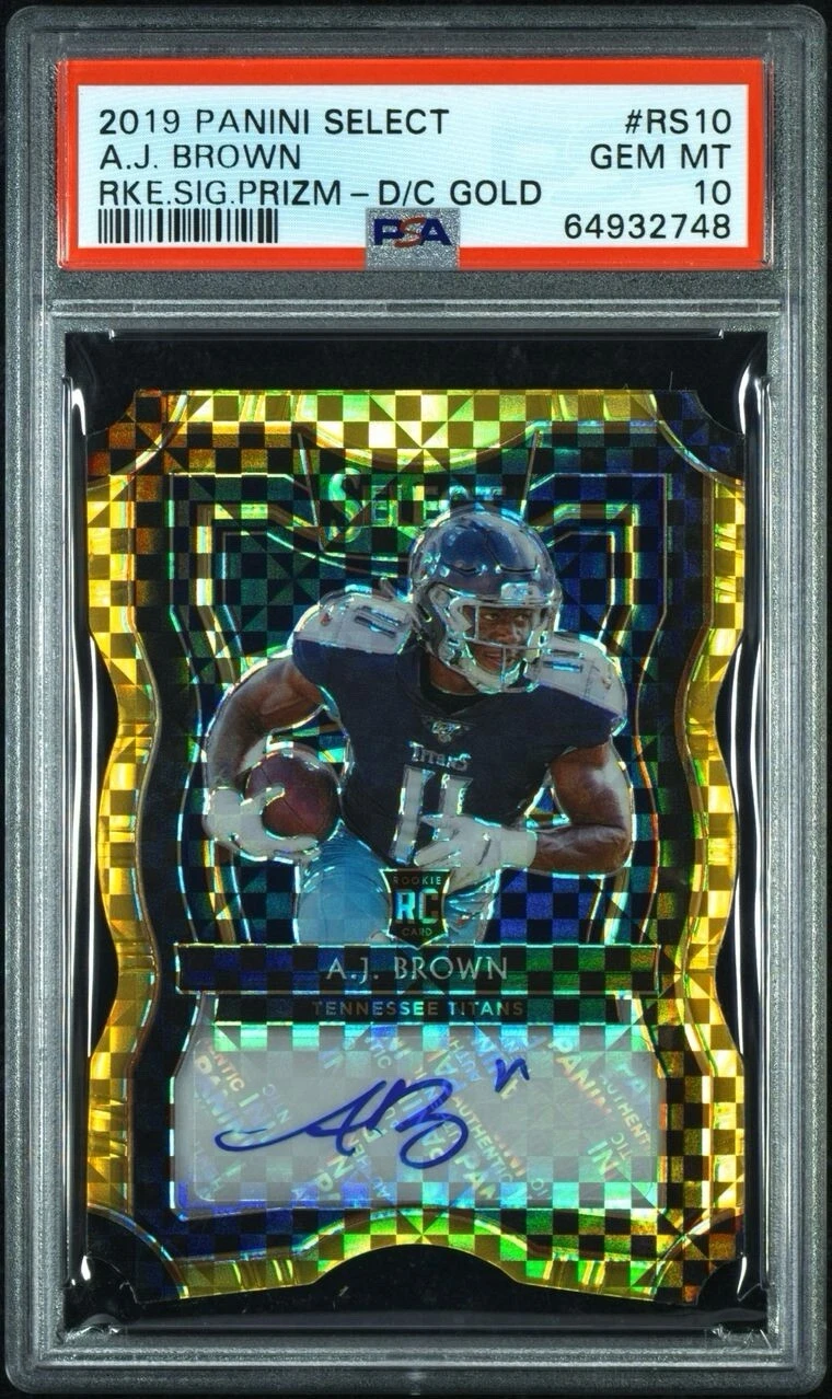 AJ Brown Panini Select Rookie Signature Prizm #RS10 Die-Cut Gold