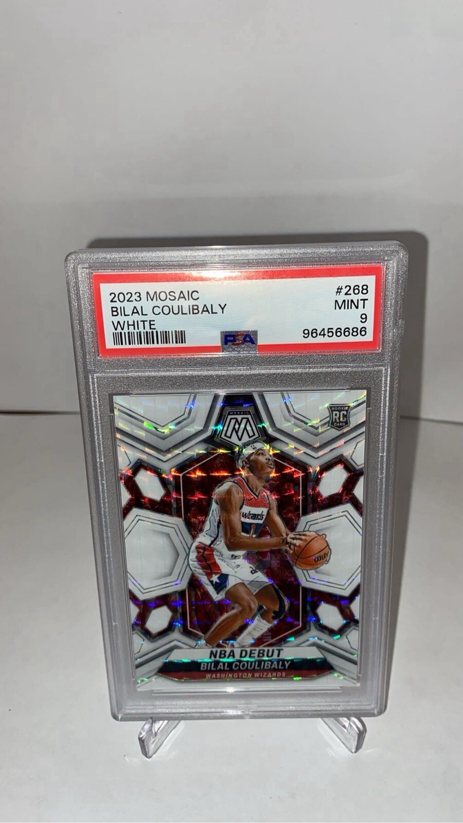 Bilal Coulibaly RC 2023-24 Panini Mosaic WHITE NBA Debut /25 PSA 9 Wizards🇫🇷