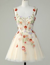 Vintage Short Prom Dresses Spaghetti Straps Sleeveless A Line Tulle Tea Length