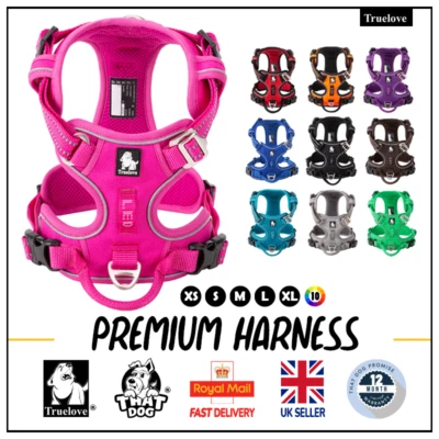 Dog Harness Truelove No-Pull Strong Adjustable Fuchsia Black Blue XS S M L XL
