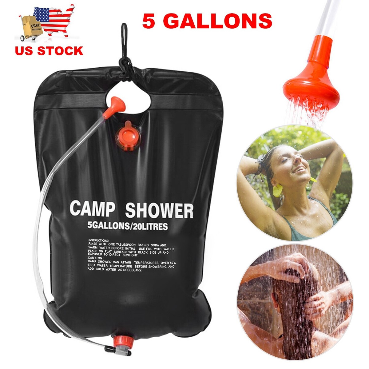 Portable Shower Bag Camping Shower 5 Gallon Solar Shower for Outdoor  Traveling | eBay