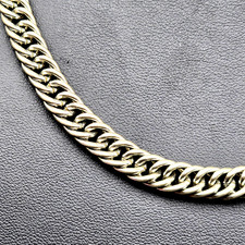 Vintage Silver Tone Necklace Double Curb Chai...