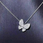 1.10Ct Round Cut Diamond Butterfly Pendant Necklace 18" 14k White Gold Finish