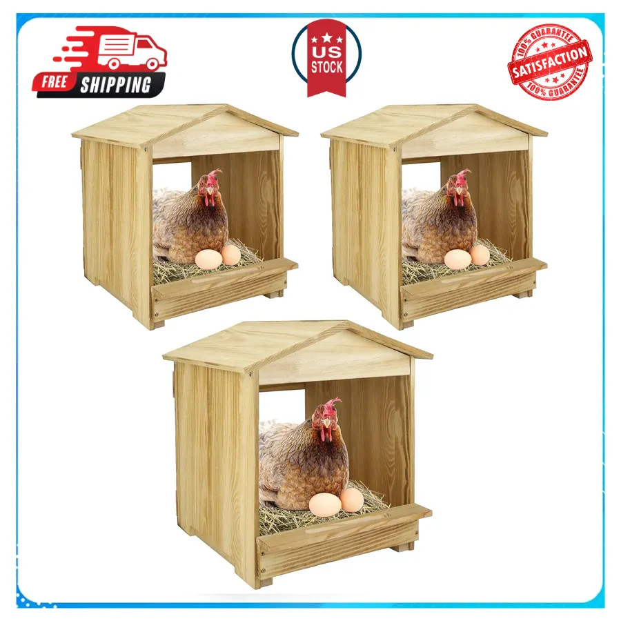 3 Compartment Chicken Nesting Box Wall Mount Wooden Egg Laying Hen House Coop