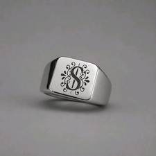 Mens Stainless Steel Customised Initial 'S' Signet Ring Size T & W