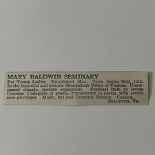 Mary Baldwin Seminary For Young Ladies Est 1842 Staunton VA 1917 Ad SAI8-S29